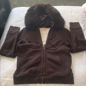 Vintage JCrew real fur trimmed zip hoodie